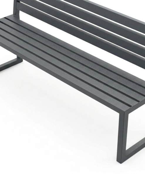 Banc public d'extérieur Pilonatic en acier galvanisé thermolaqué.