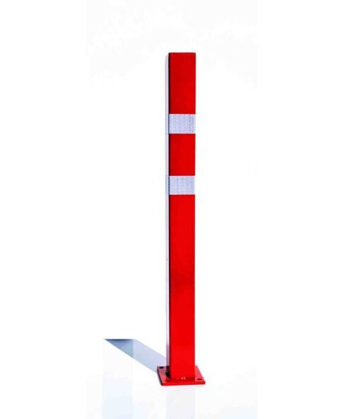 Potelet rouge sur platine, bandes blanches réfléchissantes