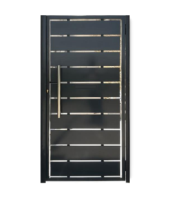 Puerta peatonal moderna con laminas de chapas separadas