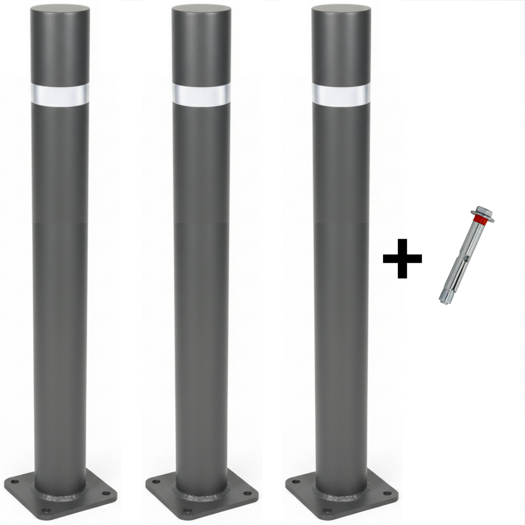 Lot de 3 potelets fixes en acier à visser sur platine + visserie Lot de 3 potelets fixes en acier à visser sur platine + visserie